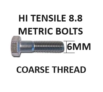 6mm Diameter Class 8.8 Hex Head Bolts Zinc Plated High Tensile Select Length